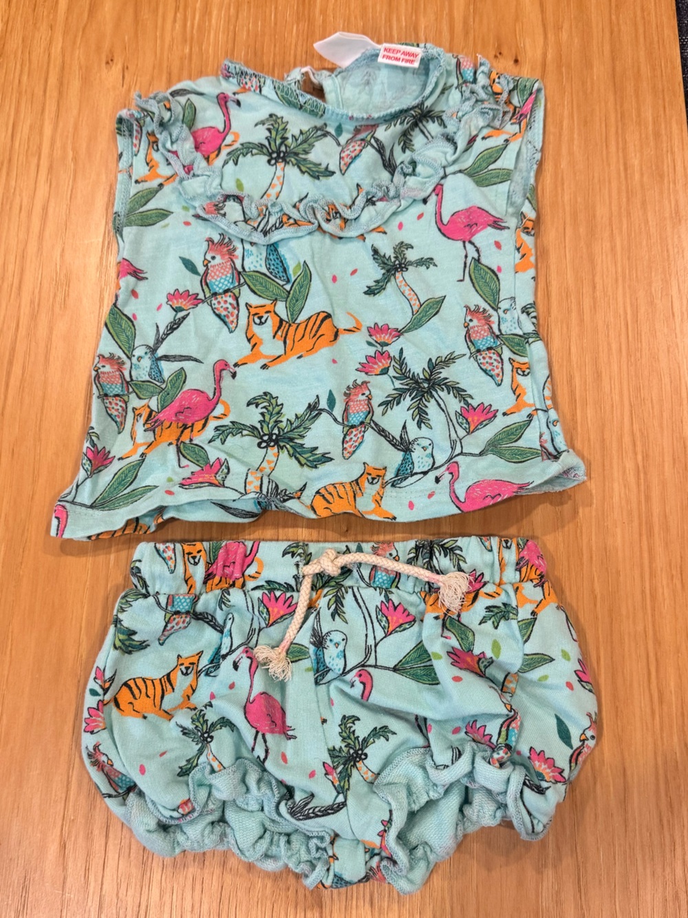 Zara BabyGirl Jungle Print Drawstring Shorts Set (3-6m)